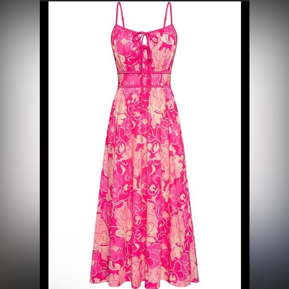 Grace Karin Pink Floral Midi Dress